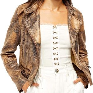 Free People Women's Faux Leather Embossed Snake Moto Jacket XS